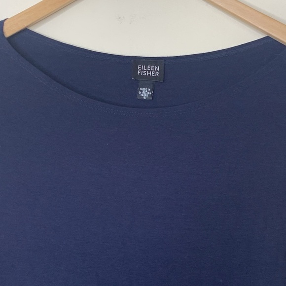 Eileen Fisher | Midnight Blue Stretch Viscose Long Sleeve Round Neck Top Shirt S - Picture 4 of 12